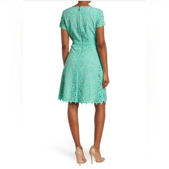 Shani Focus By Shani Laser Cut Fit & Flare Dress Seafoam/Nude Size 2 (4-6)
